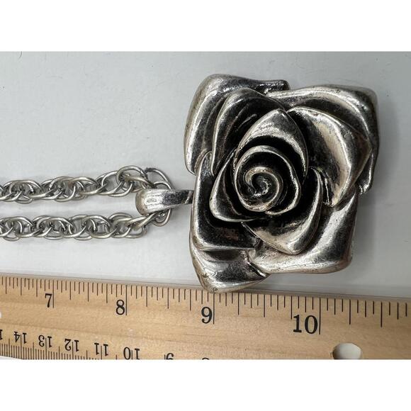 Silver Tone Rose Pendant Necklace - Picture 8 of 8